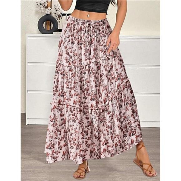Womens Casual Maxi Skirts for Women 2025 High Waist Boho Skirts Floral - Picture 4 of 6